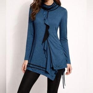 Cop. Copine Asymmetrical Ruffle Tunic Dress Teal Black Gothic Avant Garde M